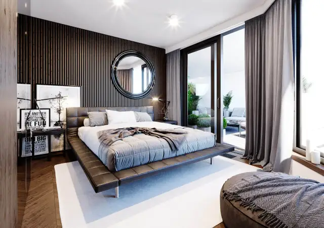 Ciemne meble w sypialni: Jaki kolor ścian? Jasne czy głębokie?