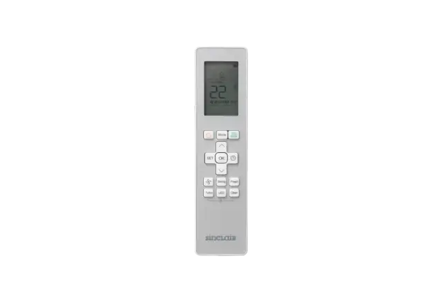Pilot do klimatyzatora Sinclair. Wyświetla temperaturę 22°C. Znajdziesz tu przyciski trybów, ustawień i funkcje takie jak Turbo, LED, Clean.
