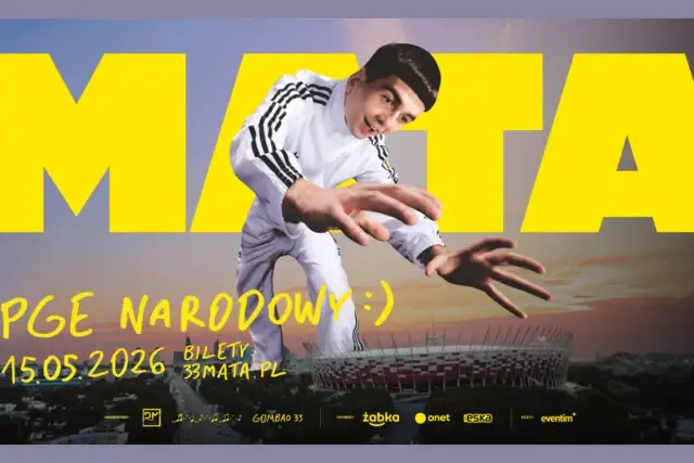 Mata w dresie na tle PGE Narodowego i napisu "MATA".
