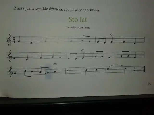 Fragment nut z melodią "Sto lat" na pianino.