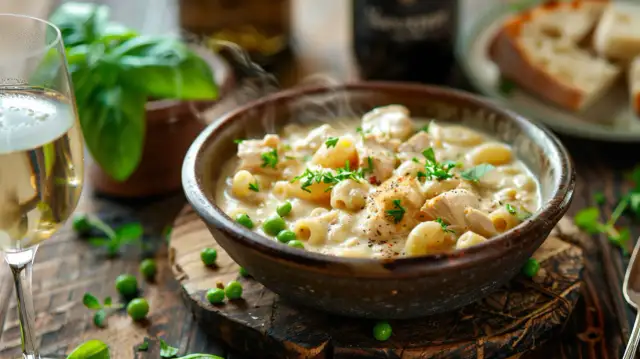 Potrawka z kurczaka z makaronem lub groszkiem - pomysł na obiad