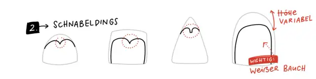 Schritt 2: Schnabelformen und weißer Bauch bei Pinguinzeichnungen.
