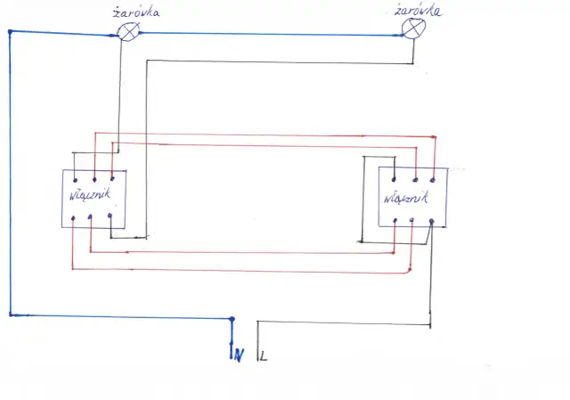 Łącznik schodowy podwójny - schemat podłączenia 2 lamp DIY
