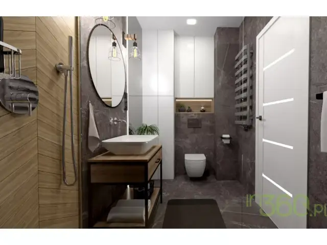 Szara łazienka: Jakie szafki? Drewno, biel czy czerń?