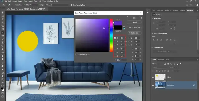 Okno dialogowe "Kolor" w Photoshopie z widocznym wyborem koloru fioletowego i wartościami RGB.