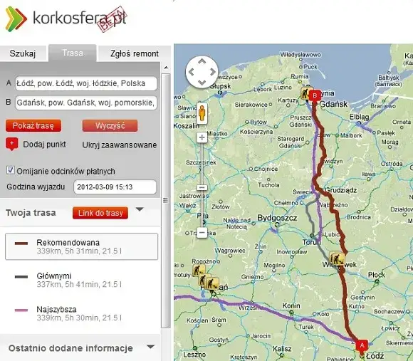 Kraków Gdańsk: A1 przez Łódź czas, koszty, komfort podróży