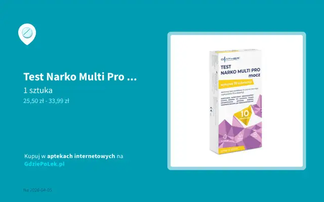 Opakowanie testu narkotykowego "Test Narko Multi Pro" wykrywającego 10 substancji w moczu.