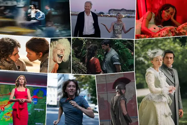 Kolaż scen z filmów, w tym z "mit o powstaniu świata film". Widzimy pary, samotne postacie i sceny akcji.