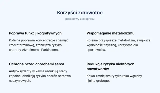 Czy kawa jest zdrowa? Tak, picie kawy z ekspresu poprawia funkcje kognitywne, wspomaga metabolizm, chroni serce i redukuje ryzyko niektórych nowotworów.