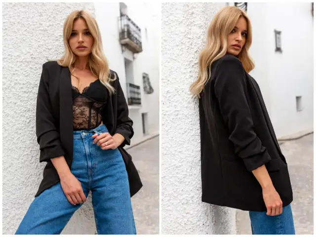 Długa czarna marynarka: Jak stylizować? Od jeansów po sukienki