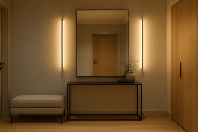 Kinkiety czy spoty? Oświetlenie lustra w przedpokoju bez cieni