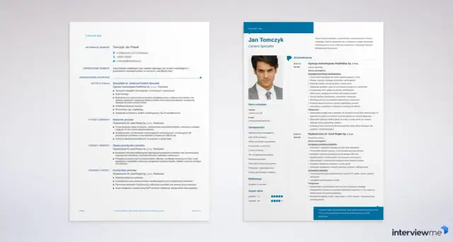 Zdjęcie przedstawia fragment CV z portretem mężczyzny i szczegółami doświadczenia zawodowego.