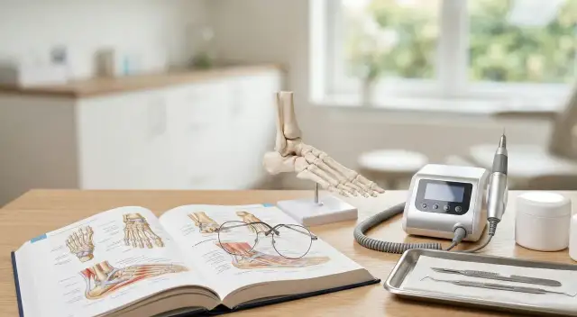 Anatomia stopy, podręcznik i frezarka – wszystko, co potrzebne, by dowiedzieć się, jak zostać podologiem.