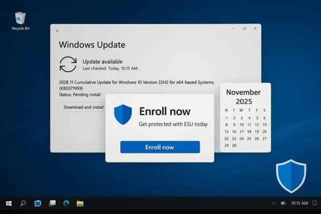 Ekran Windows Update pokazuje dostępną aktualizację. Aby dowiedzieć się, jak zaktualizować Windows 10, kliknij "Pobierz i zainstaluj".