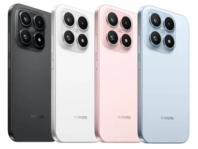 Cztery telefony Xiaomi w kolorach czarnym, białym, różowym i niebieskim. Zapowiedź premiery Xiaomi z potrójnym aparatem Leica.