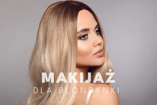 Olśniewający makijaż wieczorowy dla blondynek. Podkreślone oczy i błyszczące usta tworzą efektowny look.