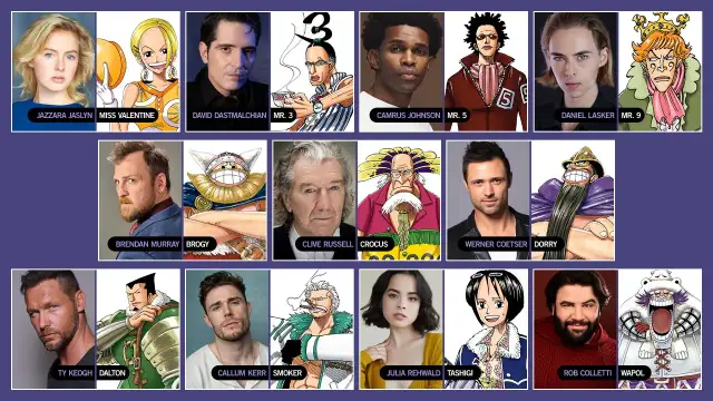 Obsada One Piece: Jazzara Jaslyn jako Miss Valentine, David Dastmalchian jako Mr. 3, Camrus Johnson jako Mr. 5, Daniel Lasker jako Mr. 9, Brendan Murray jako Brogy, Clive Russell jako Crocus, Werner Coetser jako Dorry, Ty Keogh jako Dalton, Callum Kerr...