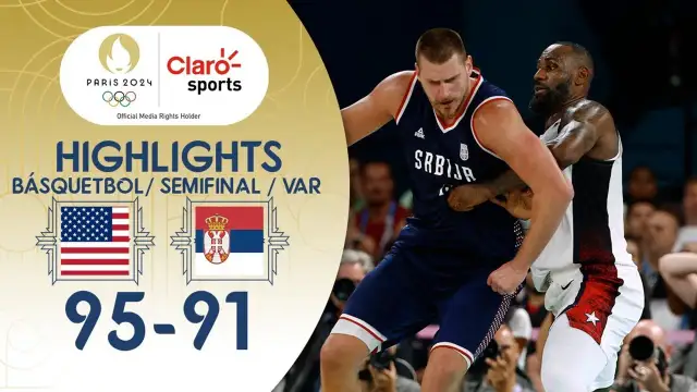 Partido de baloncesto: Estados Unidos vs Serbia, semifinales París 2024. El marcador final fue 95-91.