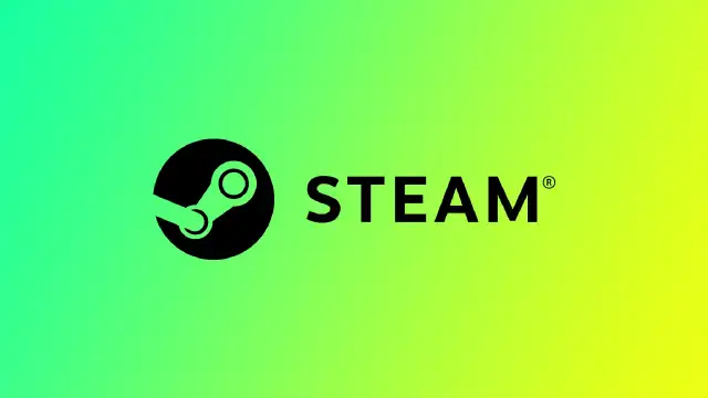 Logo Steam na tle gradientu zielono-żółtego.