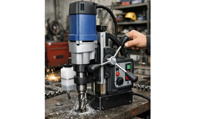 Wiertarka magnetyczna podczas pracy