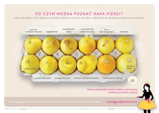 Jajko z cytrynami w wytłoczce, ilustrujące zmiany w piersiach.