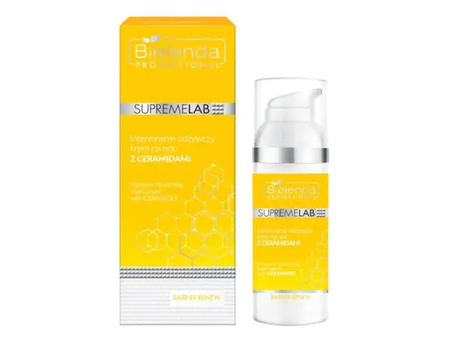 Intensywnie odżywczy krem na noc Bielenda z ceramidami, który wzmacnia barierę ochronną skóry.