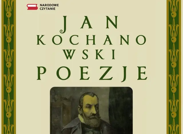 Okładka "Poezje" Jana Kochanowskiego z portretem poety. Narodowe Czytanie.