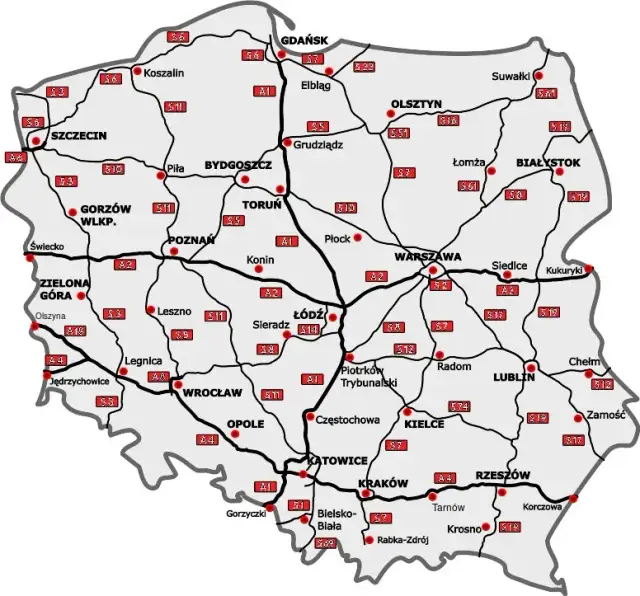 Płatne odcinki A2 - Mapa bramek poboru opłat