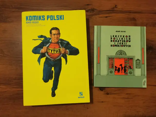 Dwie książki o polskim komiksie: "Komiks Polski" z Titusem na okładce i "Leksykon Polskich Bohaterów i Serii Komiksowych".