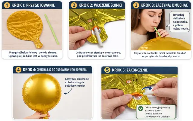 Złoty balon foliowy na patyku, instrukcja krok po kroku.