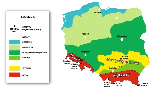 Karpaty, Sudety i Góry Świętokrzyskie: najważniejsze pasma górskie Polski