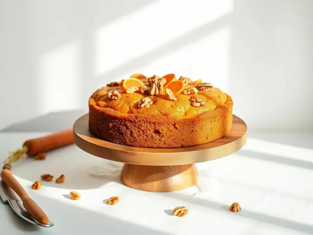 Pyszny tort marchewkowy z orzechami i pomarańczą, idealny do wypróbowania z przepisów na torty bezglutenowe.