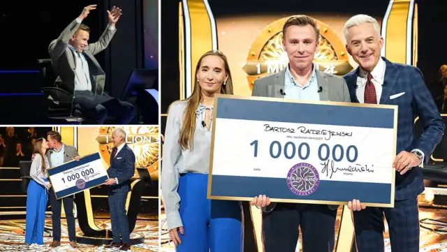 Bartosz Radziejewski wygrał milion w Milionerach! Radość zwycięzcy, jego partnerki i prowadzącego.