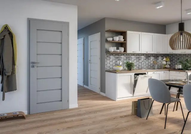 Dębowa podłoga, szare ściany: Idealny kolor drzwi? Poradnik!