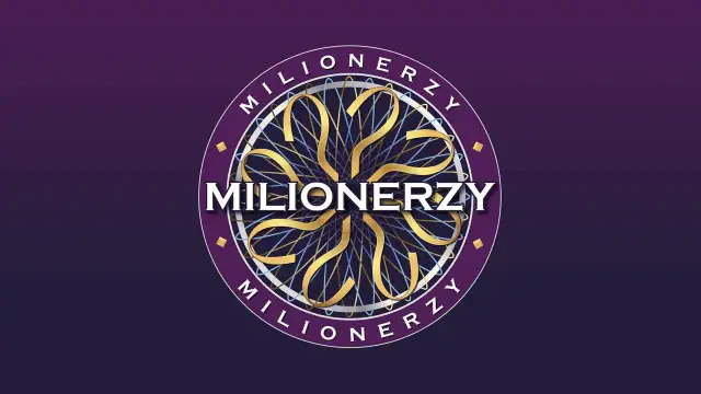 Logo "Milionerzy" z złotymi, stylizowanymi znakami zapytania. Kiedy leci ten program, emocje rosną!