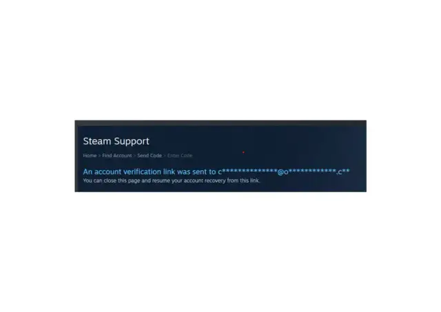 Strona wsparcia Steam: wysłano link weryfikacyjny na email.