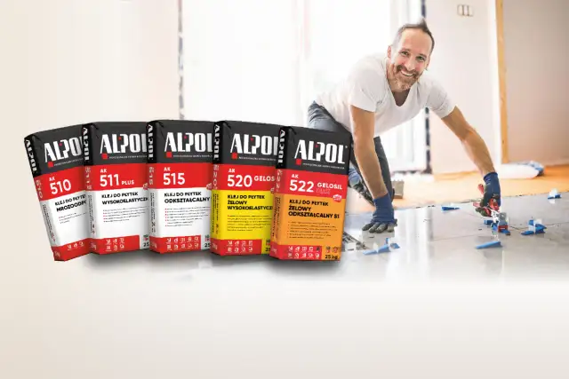 Wybierasz jaki klej do płytek dekoracyjnych betonowych? ALPOL oferuje szeroki wybór klejów, m.in. AK 510, AK 511 PLUS, AK 515, AK 520, AK 522.