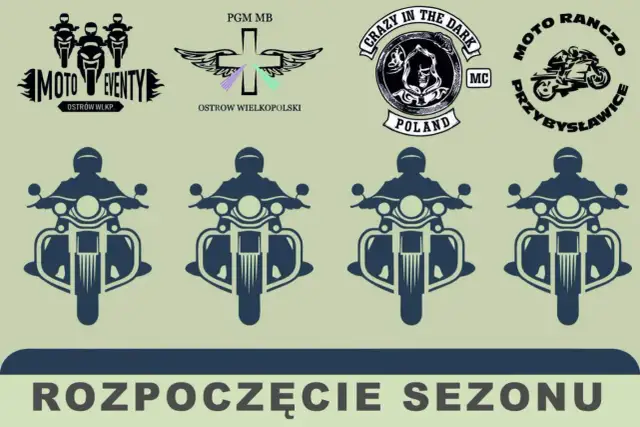 Grafiki motocyklowe i napisy "Rozpoczęcie sezonu". Czas na jazdę!