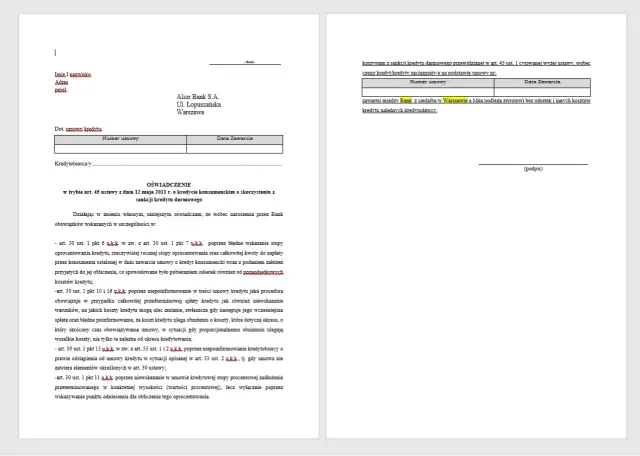 Sankcja kredytu darmowego - gotowy wzór oświadczenia do pobrania