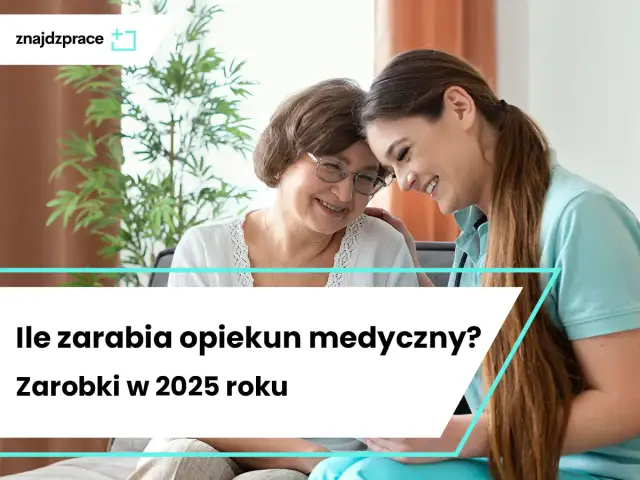 Uśmiechnięta opiekunka medyczna i starsza kobieta. Dowiedz się, ile zarabia opiekun medyczny w 2025 roku.