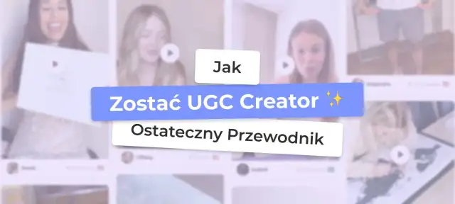 Uśmiechnięte kobiety trzymające tabliczki z napisem "Jak Zostać UGC Creator" i "Ostateczny Przewodnik".