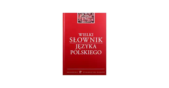 Okładka "Wielkiego Słownika Języka Polskiego" w kolorze czerwonym z białym napisem.