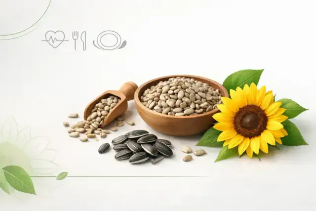 Słonecznik w łupinach i łuskany, obok miski z nasionami i słonecznika. Czy słonecznik jest kaloryczny? Tak, ale warto!