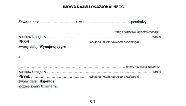 Wzór umowy najmu okazjonalnego: kompletny szablon z instrukcjami