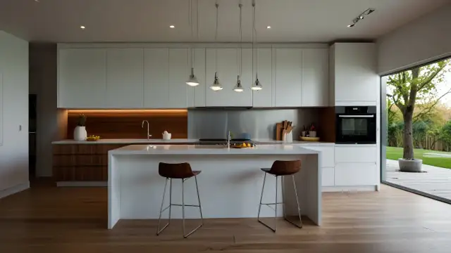 Nowoczesna biała kuchnia z drewnianym blatem: Trendy i funkcjonalność