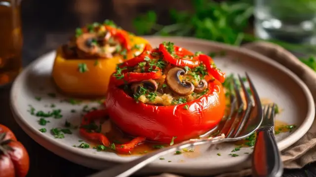 Papryka faszerowana wegetariańska z pieczarkami - zdrowy przepis