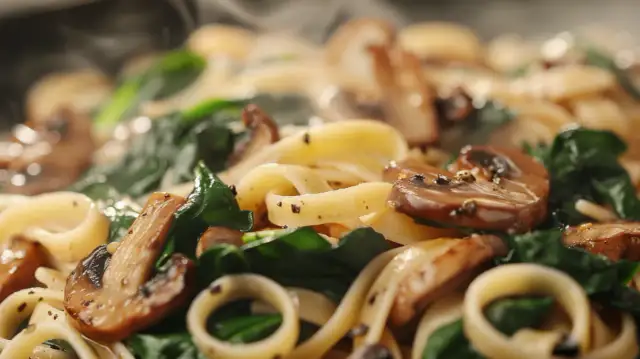Makaron z kurkami i szpinakiem - Pyszny przepis na makaron z grzybami