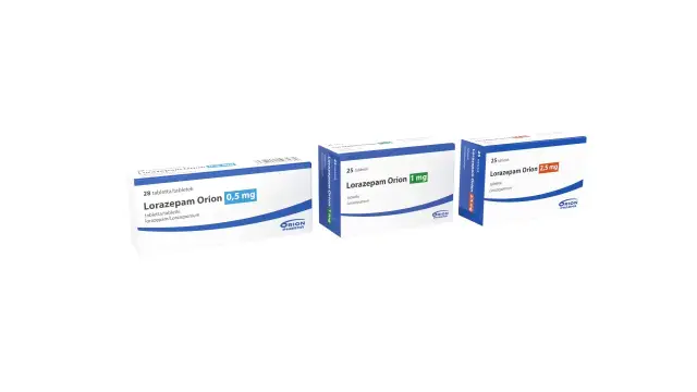 Opakowania leku Lorazepam Orion 0,5 mg, 1 mg i 2,5 mg. Dostępny lorazepam bez recepty w różnych dawkach.