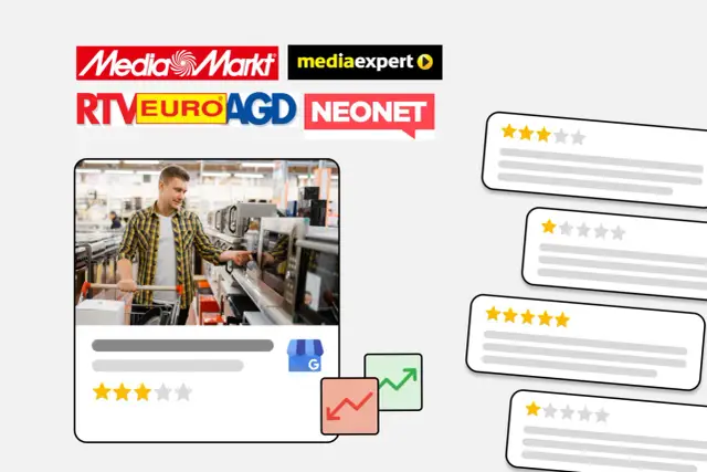Porównanie ocen ekspertów i opinii użytkowników w serwisach. Widoczne loga sklepów Media Markt, Media Expert, RTV Euro AGD, Neonet.