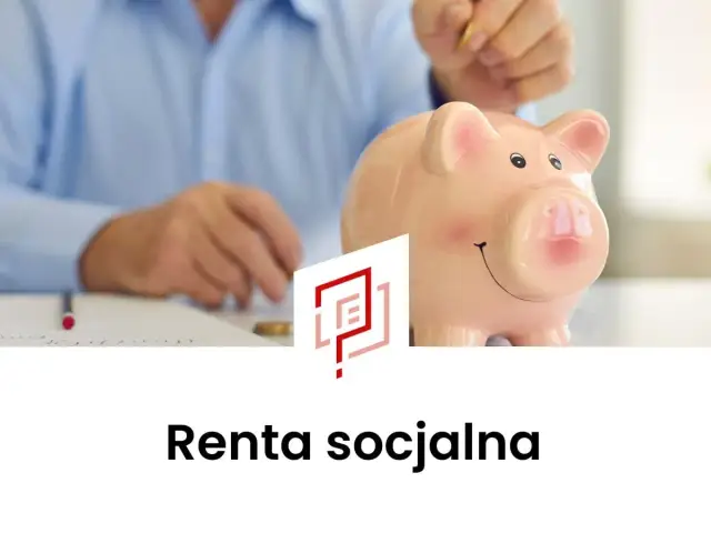 Ręka wrzuca monetę do świnki-skarbonki. Temat: renta socjalna 2026.